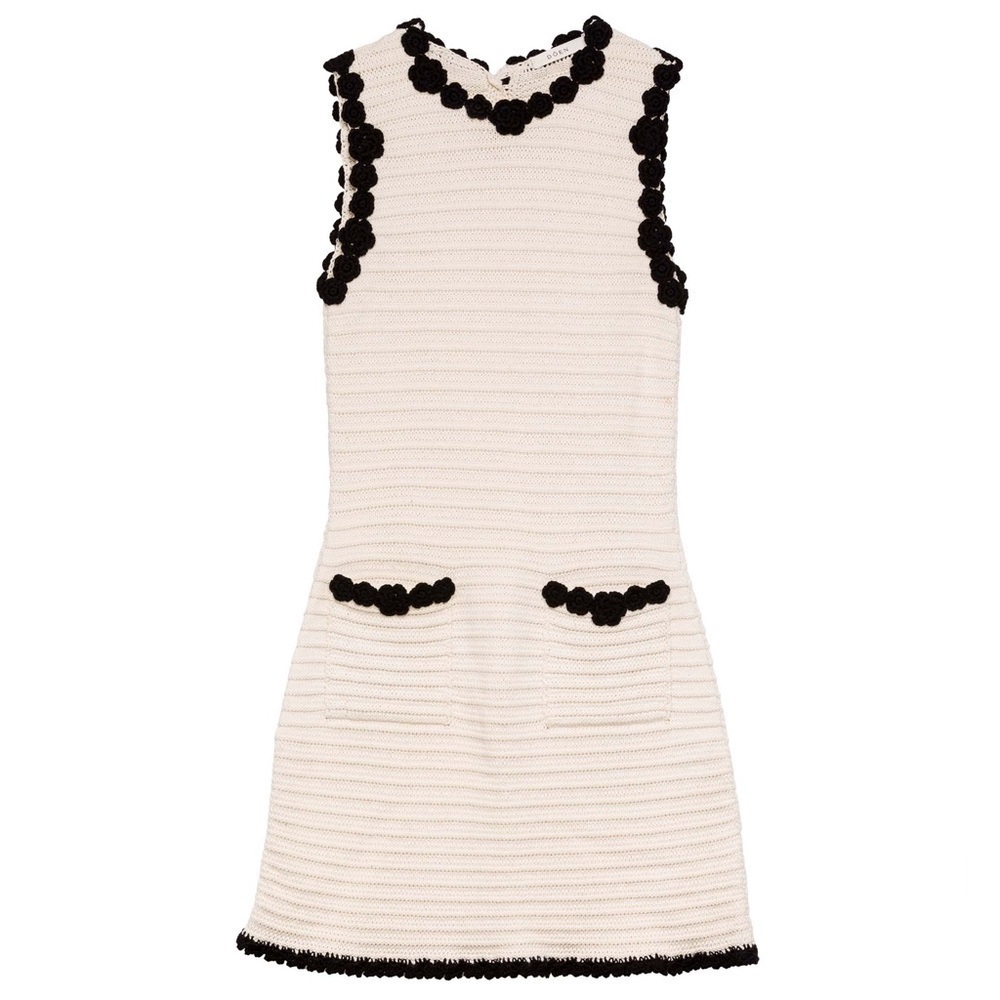 Doen Millicent Pima Cotton Knit Pocket Trim Sleeveless Mini Dress Cream Black - Picture 13 of 13